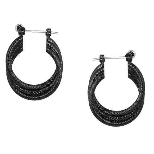 Estele Fashion Earrings for Women and Girls Gothic Black Plated Stylish Triple Layered Medium Metallic Hoop Earrings Versatile Chic for Women & Girls