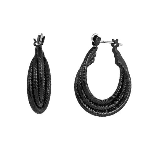 Estele Fashion Earrings for Women and Girls Gothic Black Plated Stylish Triple Layered Medium Metallic Hoop Earrings Versatile Chic for Women & Girls