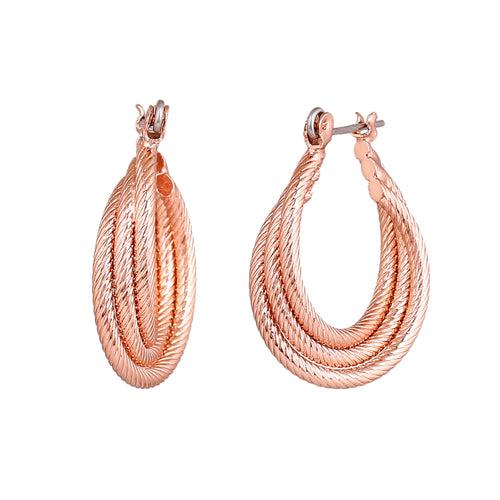 Estele Fashion Earrings for Women and Girls Rosegold Plated Stylish Triple Layered Medium Metallic Hoop Earrings Versatile Chic for Women & Girls