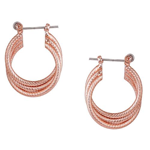 Estele Fashion Earrings for Women and Girls Rosegold Plated Stylish Triple Layered Medium Metallic Hoop Earrings Versatile Chic for Women & Girls