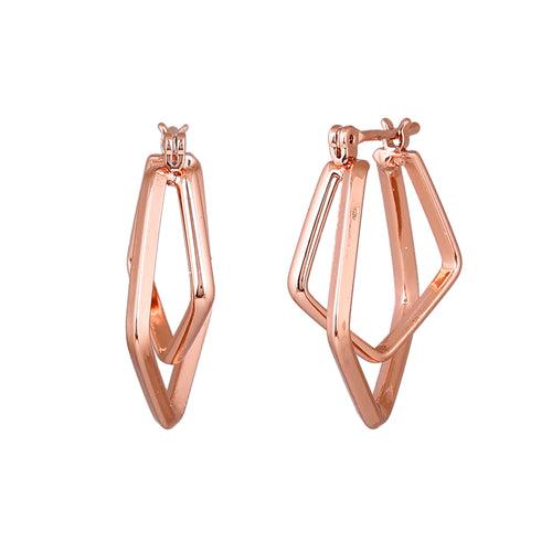 Estele Fashion Earrings for Women and Girls Rosegold Plated Trendy Rhombus Shaped Medium Metallic Hoop Earrings Versatile Chic for Women & Girls