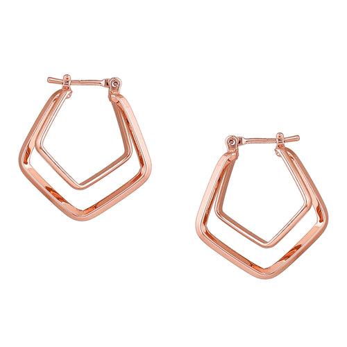 Estele Fashion Earrings for Women and Girls Rosegold Plated Trendy Rhombus Shaped Medium Metallic Hoop Earrings Versatile Chic for Women & Girls