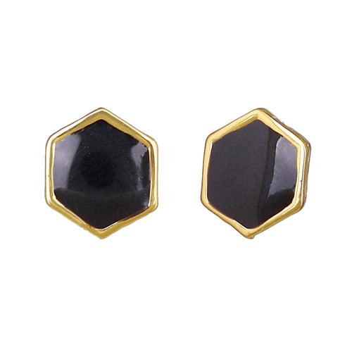 MY HEART OF BLACK HEXAGON ENAMEL EARRING