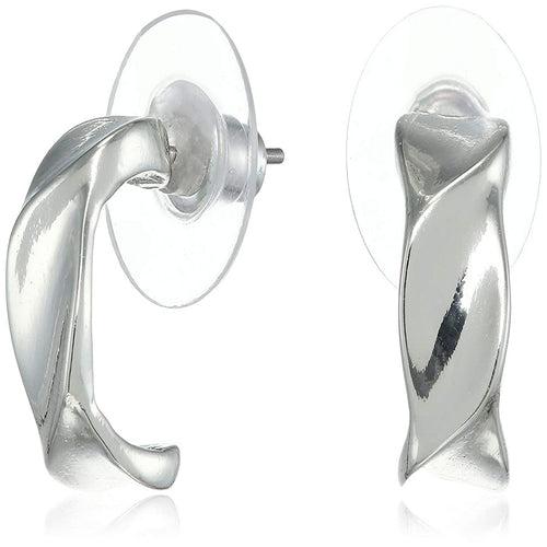 Estele 24 kT Rhodium Plated Simple concave Hoop Earrings for women