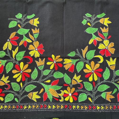 Hand Embroidered Kantha Blouse Pieces - Black, Green, Pink, Yellow,