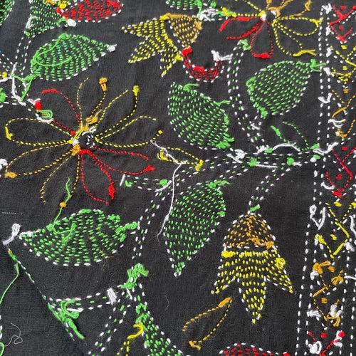 Hand Embroidered Kantha Blouse Pieces - Black, Green, Pink, Yellow,