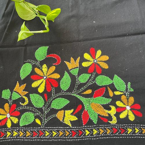 Hand Embroidered Kantha Blouse Pieces - Black, Green, Pink, Yellow,