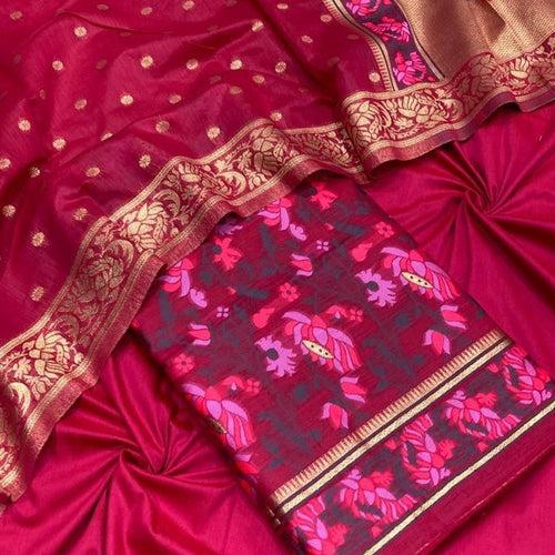 Banarasi Cotton Silk Unstitched Salwar Suit Fabric - (Different Colours Available)