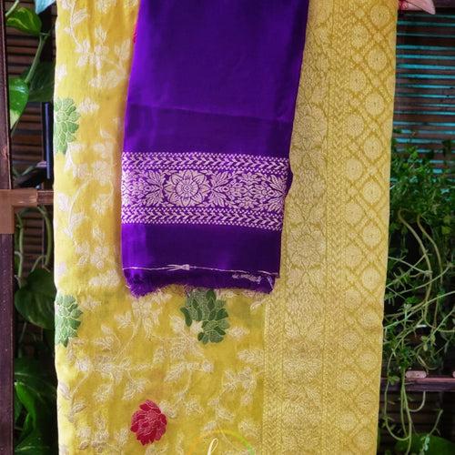 Banarasi Warm Silk Dyeable Tilfie Weave  Saree - Light Blue, Black, Yellow, Pink