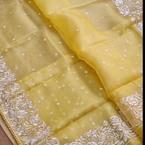 Banarasi Organza Sarees With Resham Embroidery - Green, Yellow, Blue