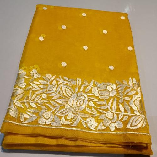 Banarasi Organza Sarees With Resham Embroidery - Green, Yellow, Blue