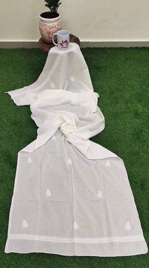 Mul Cotton Dyeable Chikankari Dupatta - White