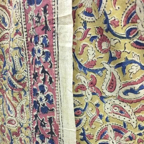 Cotton hand block Kalamkari kurta fabric and dupatta - Design 1