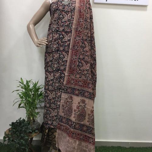 Cotton hand block Kalamkari kurta fabric and dupatta - Design 1