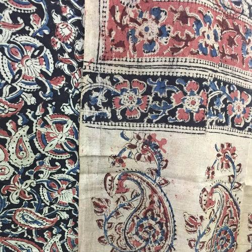 Cotton hand block Kalamkari kurta fabric and dupatta - Design 1