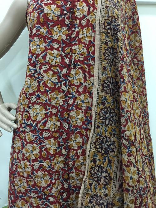 Cotton hand block Kalamkari kurta fabric and dupatta - Design 4