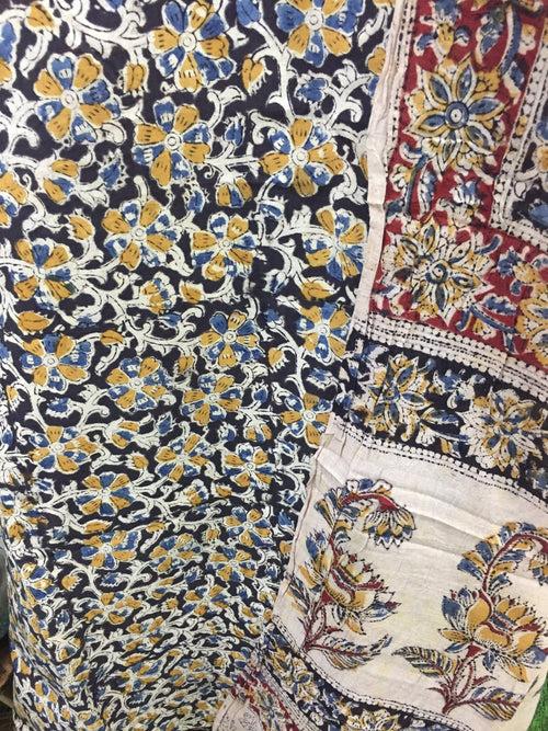 Cotton hand block Kalamkari kurta fabric and dupatta - Design 4