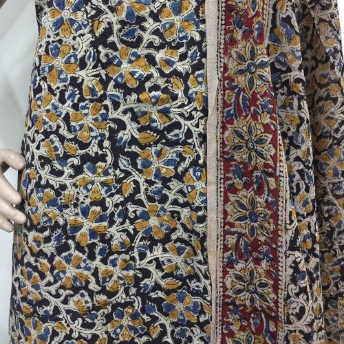 Cotton hand block Kalamkari kurta fabric and dupatta - Design 4