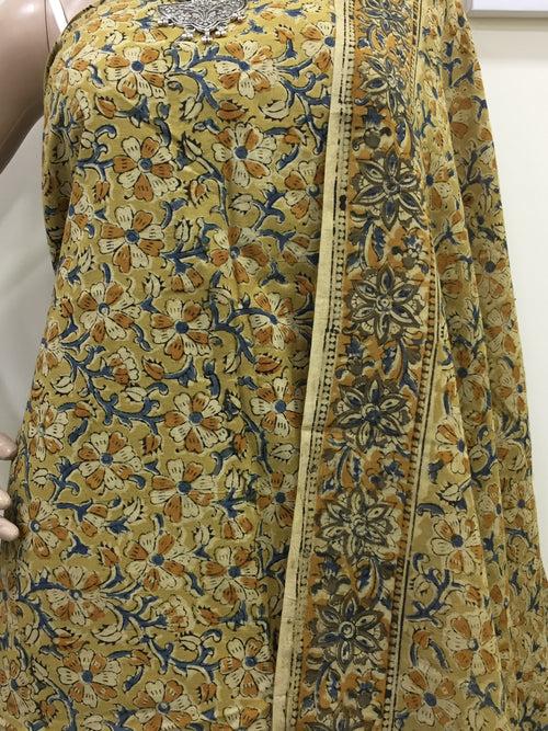 Cotton hand block Kalamkari kurta fabric and dupatta - Design 4