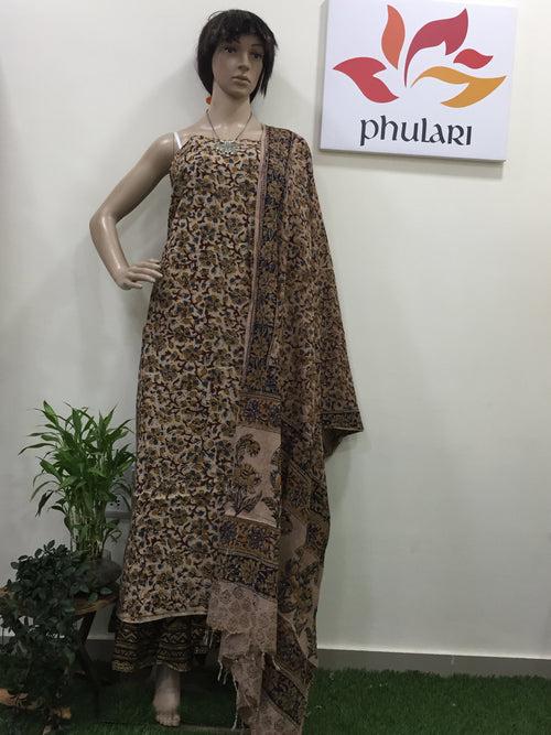 Cotton hand block Kalamkari kurta fabric and dupatta - Design 4