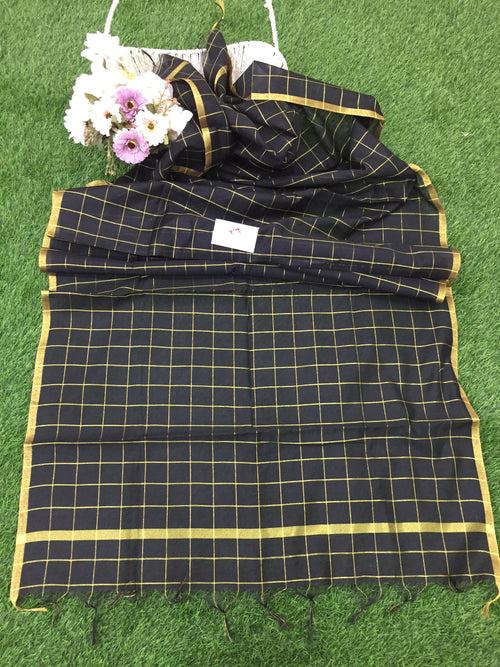 Cotton With Zari Checks Dupatta - Various Colors