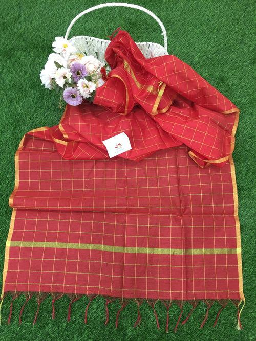 Cotton With Zari Checks Dupatta - Various Colors