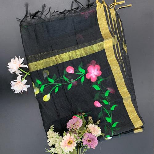 Cotton Silk Hand-painted Dupatta - Floral Border