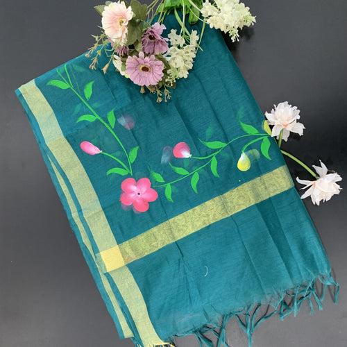 Cotton Silk Hand-painted Dupatta - Floral Border