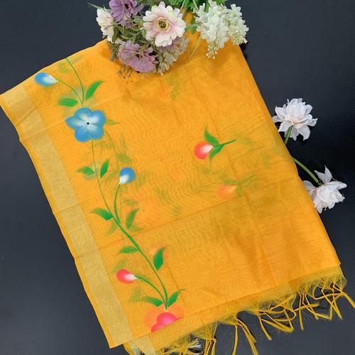 Cotton Silk Hand-painted Dupatta - Floral Border