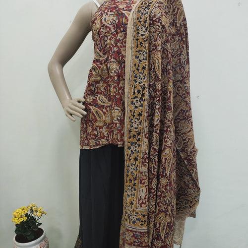 Cotton hand block Kalamkari kurta fabric and dupatta - Design 1