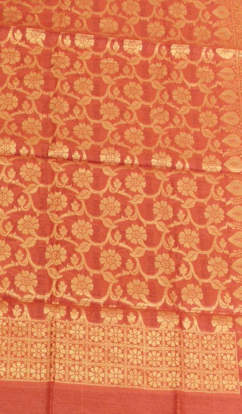 Banarasi Cotton Silk Dupatta With Floral Jaal - Orange