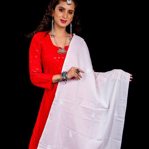 Mul Cotton Dyeable Chikankari Dupatta - White