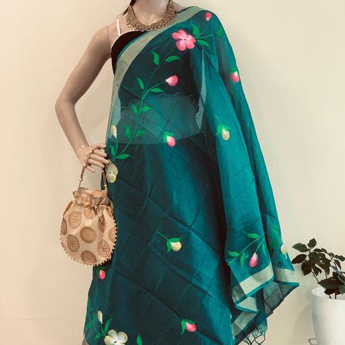 Cotton Silk Hand-painted Dupatta - Floral Border