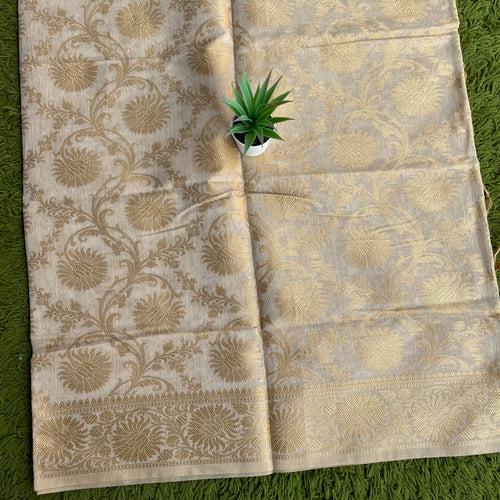 Banarasi Cotton Silk Dupatta with Floral Jaal - White and Gold