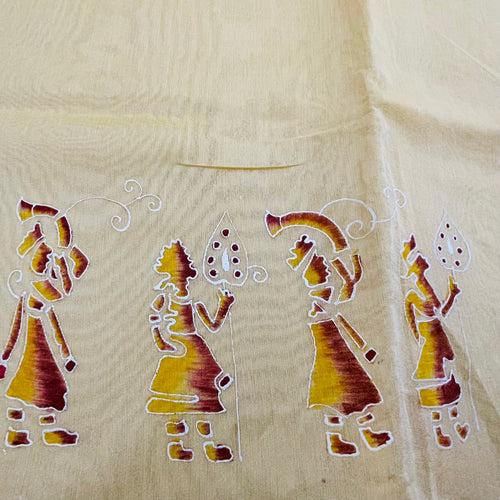Unstitched Handpainted Chanderi Cotton Kurta Fabric - Light Yellow