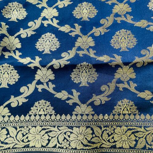 Banarasi Cotton Silk Woven Dupatta with gold Zari - Navy Blue