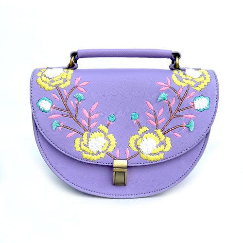 REXINE FLORAL PURPLE SLING BAG