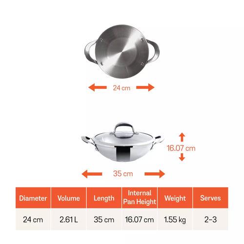 Meyer Select Stainless Steel Kadai 24cm (Induction & Gas Compatible)