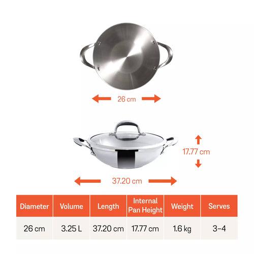 Meyer Select Stainless Steel Kadai 26cm (Induction & Gas Compatible)