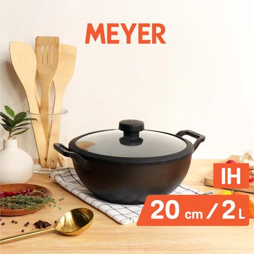 Meyer Pre Seasoned Cast Iron Deep Kadai/Wok with Glass Lid , 20cm