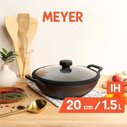 Meyer Pre Seasoned Cast Iron shallow Kadai With Glass Lid ,20cm