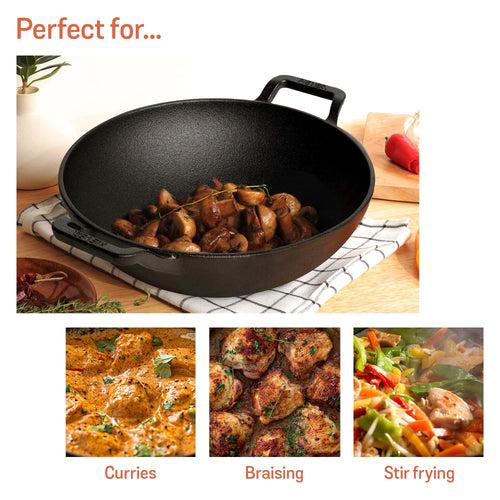 Meyer Pre Seasoned Cast Iron shallow Kadai With Glass Lid ,20cm