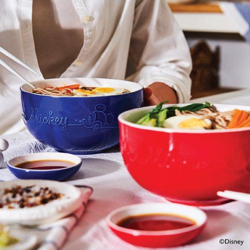 Meyer Disney Bon Voyage 2 pcs set- ( Ceramic Baker, 1.75L   + Ceramic Ramen Bowl Set of 2, 1 L Each ) (Red and Blue)