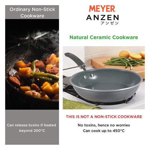 Meyer Anzen Ceramic Coated Cookware 2 piece Set -Frypan + Interchangeable Glass Lid, 24cm