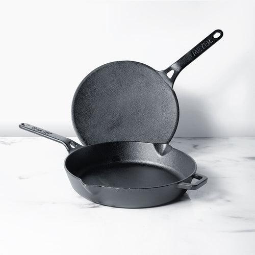 Meyer Pre-Seasoned Cast Iron 2pcs Set (26cm Roti Tawa + 26cm Frypan/Skillet)