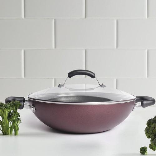 Meyer Merlot Non-Stick Kadai/Wok with Lid, 24cm