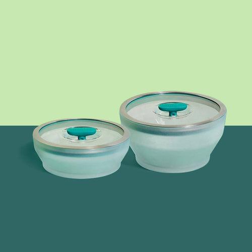 Microwave safe frosted borosilicate glass Anyday dishware set - (Medium Shallow Dish  + Large Deep Dish) with Lids