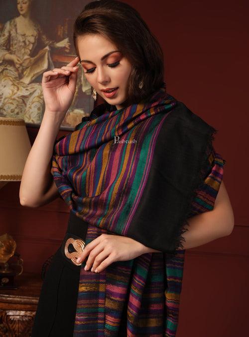 Pashtush His And Her Gift Set Of 100% Pure Wool Reversible Stole and Shawl With Wooden Chester Box, Multicolour