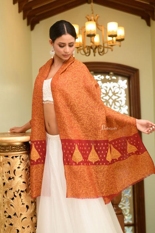 Pashtush His And Her Gift Set Of Checkered Stole And Embroidery Shawl With Premium Gift Box Packaging, Deep Orange and Maroon