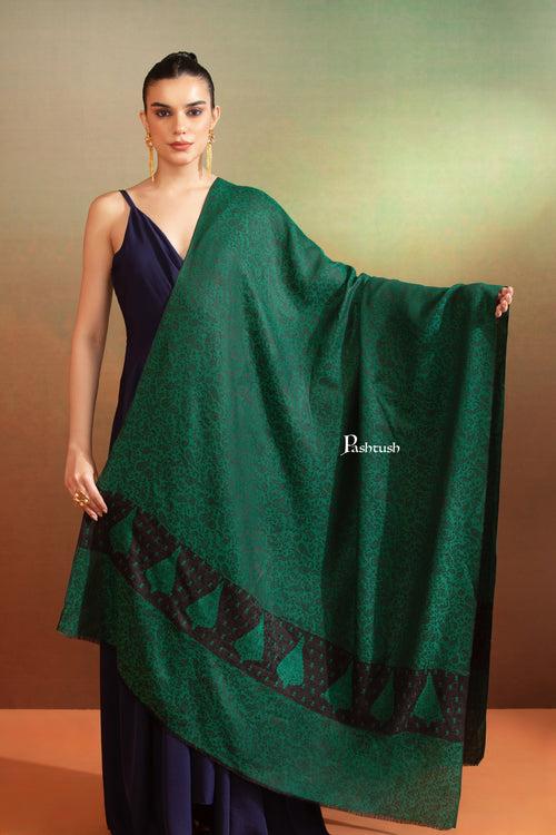 Pashtush His And Her Gift Set Of Fine Wool Stole and Embroidery Shawl With Premium Gift Box Packaging, Black and Green